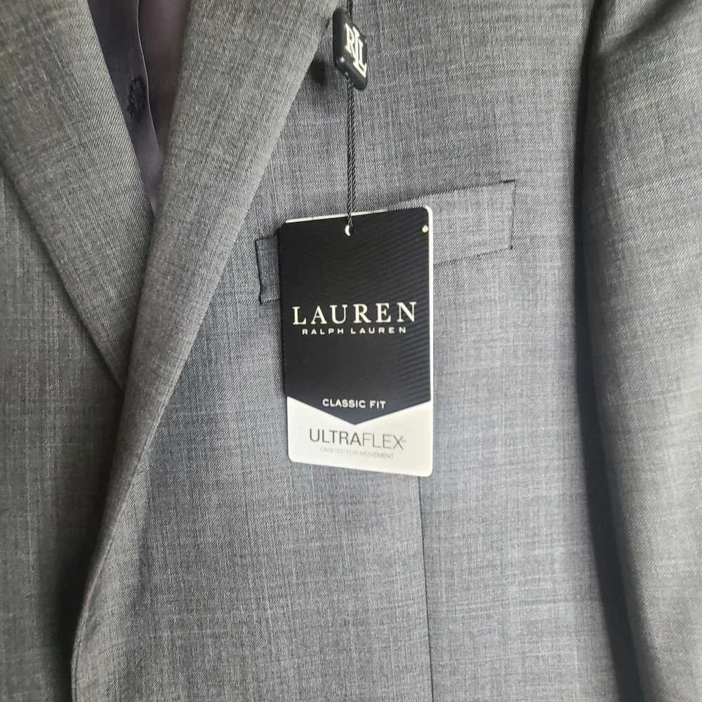 Lauren Ralph Lauren 42L Gray Ultraflex Blazer Sport Coat 100% Wool Classic Fit